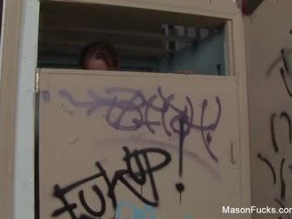 Tattoed goddess Mason Moore fucks in a public bathroom
