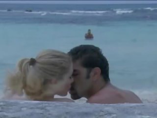 Fantastic blonde tourist banged by two fishermen on the beach